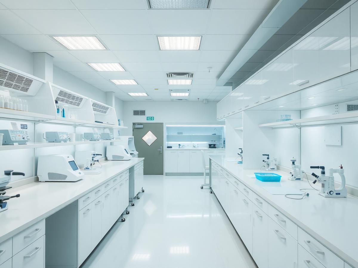 Bright modern life sciences laboratory with clean benches and instruments