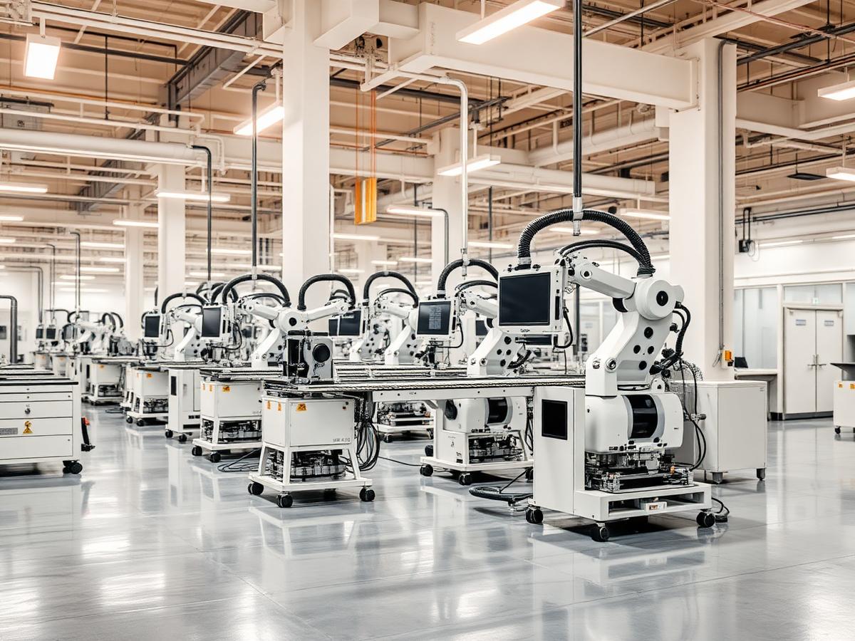 Advanced manufacturing plant with a clean robotic assembly line